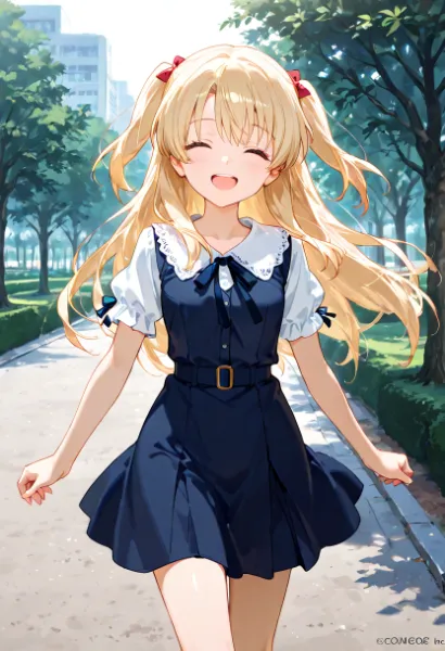 公園の風に舞う少女の微笑み