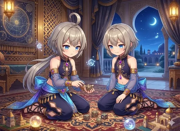 月夜の双子と魔法の街遊び