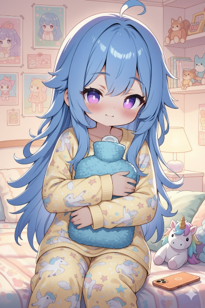 湯たんぽを抱える少女