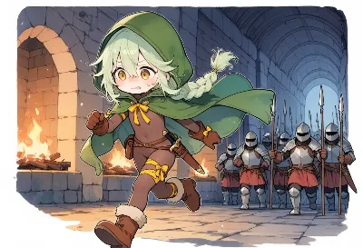 古城の回廊を駆ける緑の少女