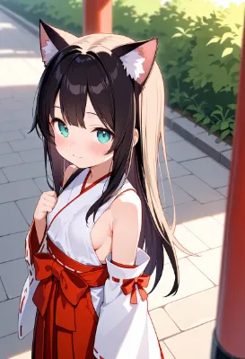 猫耳巫女の優しい微笑み