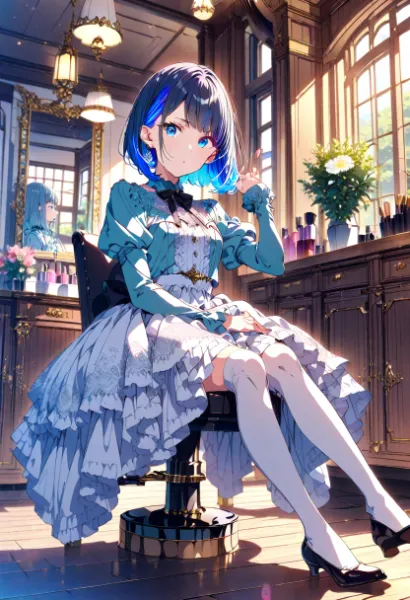 鏡越しに沈んでいた青髪の影