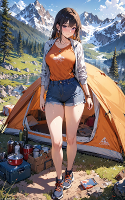 ソロキャンプ中の美少女
