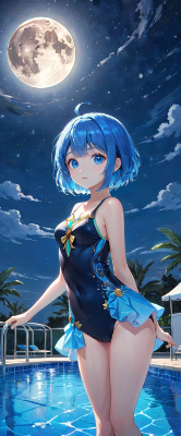 月明かりとプール