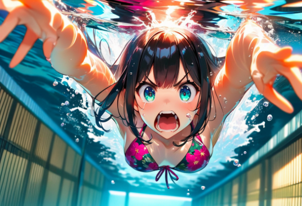 水泳をしている、黒髪セミロング少女…！！その3(2枚)