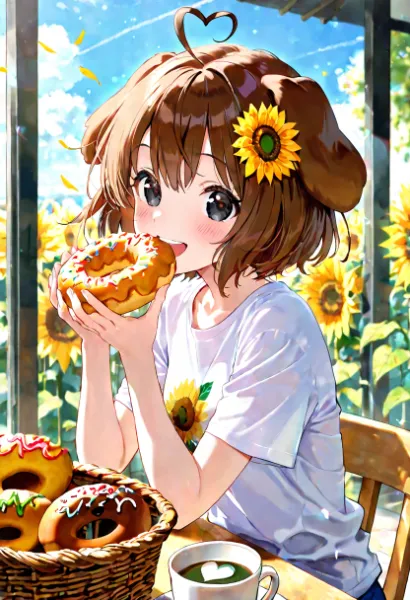 ひまわり畑でおやつタイム