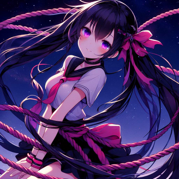 縄と夜の黒髪ツインテール少女…(4枚)