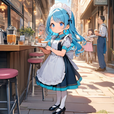 かわいい青髪ウエイトレスさん