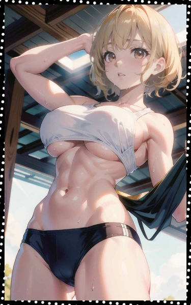 筋肉金髪巨乳　Muscles, blond hair, big tits.