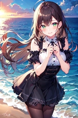 夕日とサマードレス