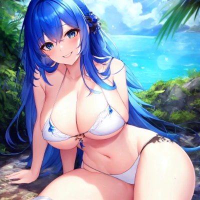 青髪少女の下着姿