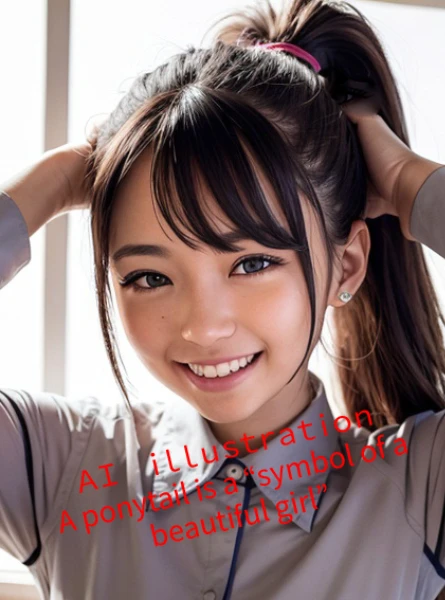 髪を縛るポニーテール美少女