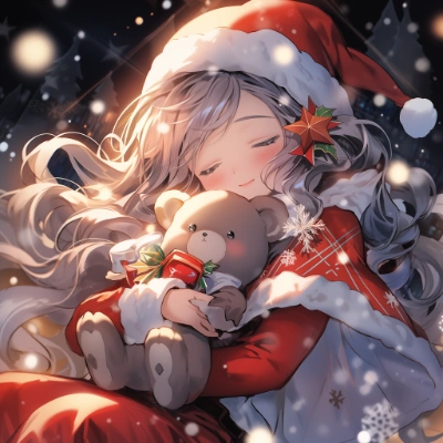 クリスマスの夜にぬいぐるみを抱きしめる聖女