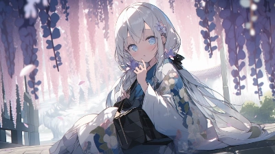 垂れる花の下で