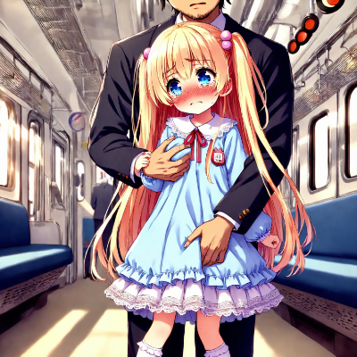スモック姿の金髪少女と痴漢