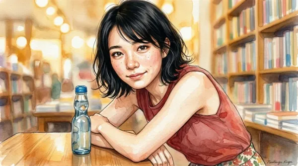昭和レトロ・書棚の片隅で微笑む少女の休息
