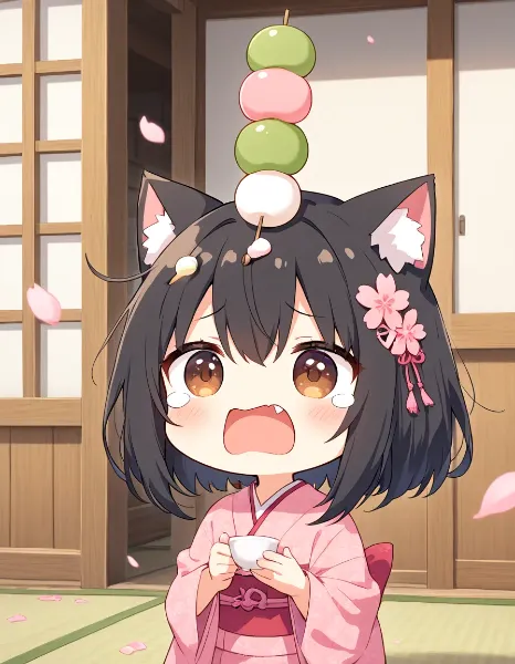 髪からお団子が生えるニャ～(TOT)