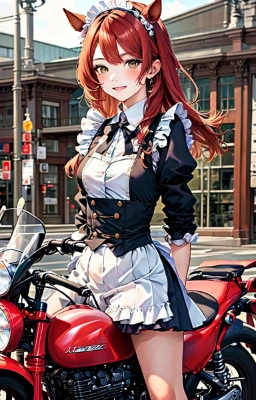 バイクに跨るメイド
