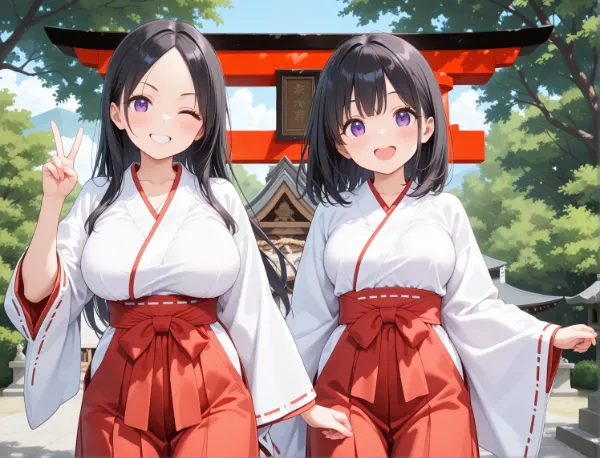 笑顔満開の巫女姉妹