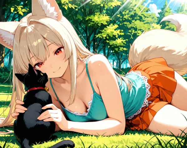 狐娘と黒猫の気怠い午後