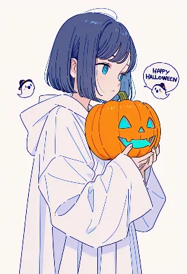 ハロウィンの灯りを抱く幽霊少女