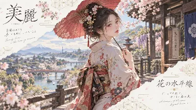 花の水平線、桜傘の少女