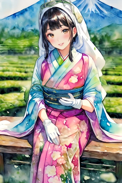 八十八夜の茶摘み娘（水彩）