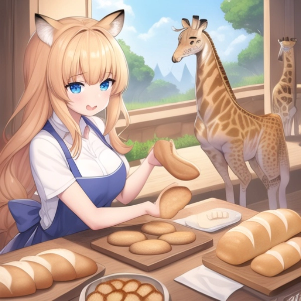 No.169 投稿作品MIX キリンさん×猫とパン屋さん