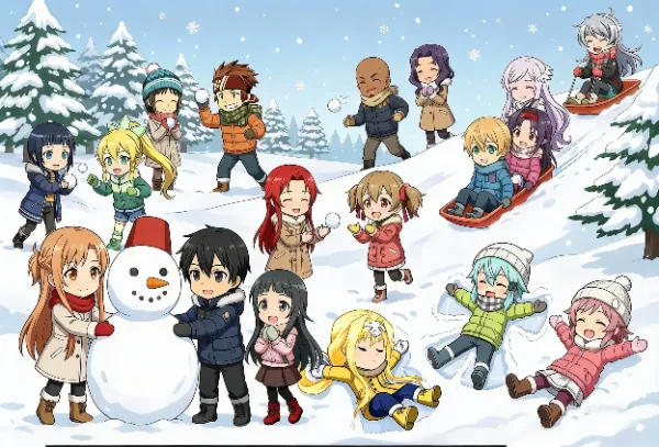 雪遊びする可愛いSAOのちびキャラ！