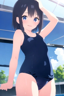 OPAL黒髪ショートスクール水着さん(ちちぷい生成機能)
