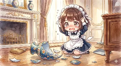 不器用メイドの花瓶事故。