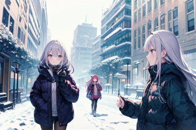 雪の街を歩く