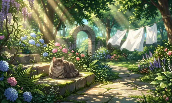 花咲く庭の守護猫の午後