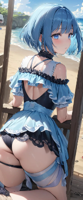 青髪さんの後ろ姿