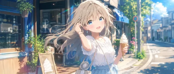 夏の街角とソフトクリーム