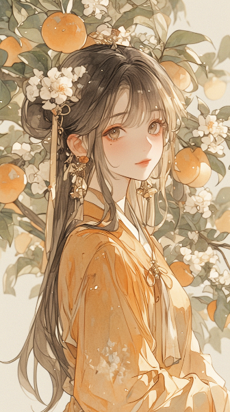 オレンジと白い花とチャイナ服の人🍊