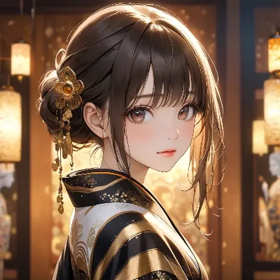 灯火に輝く金彩着物