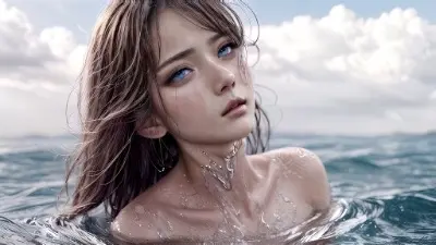 湖に入る少女