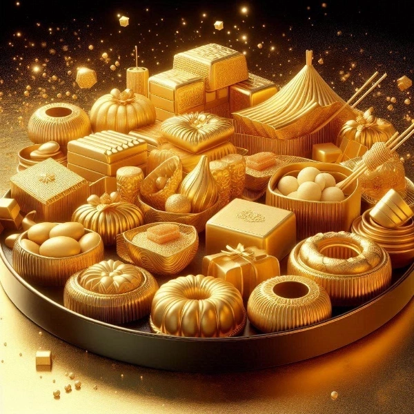 殿様に差し出す金色の和菓子