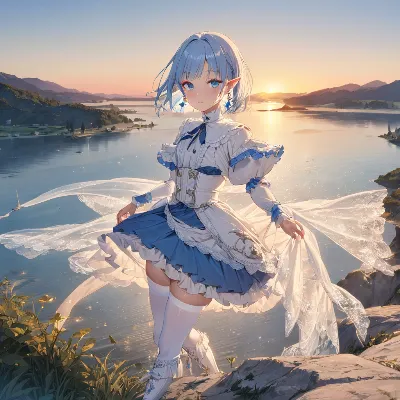 夕陽と湖