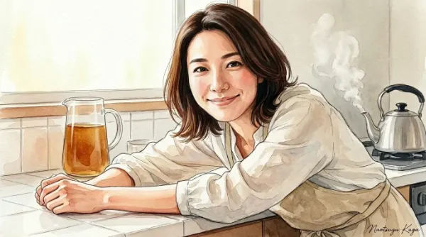 キッチンで待つ穏やかな微笑み