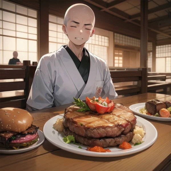 食べちゃダメだ、食べちゃダメだ、食べちゃダメだ（僧侶見習い修行中）