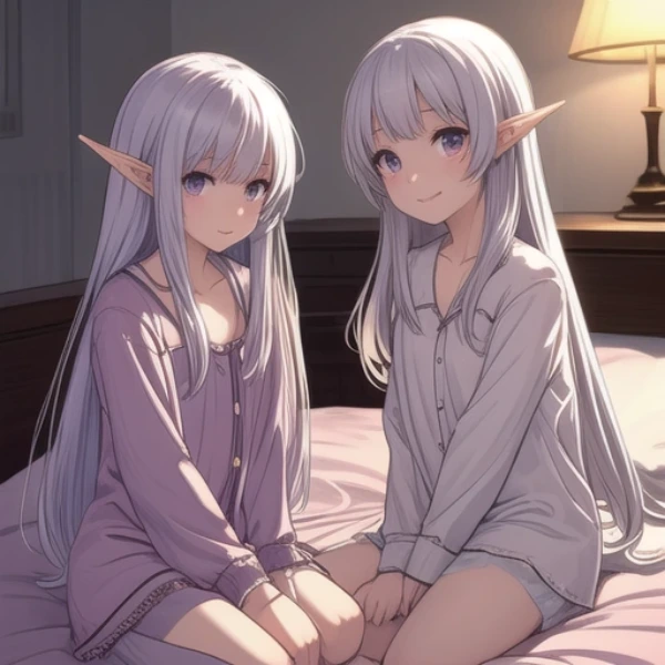 エルフ双子の秘密の夜更かし