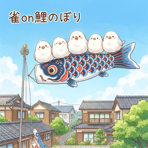雀on鯉のぼり