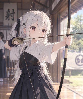 白髪の弓道少女