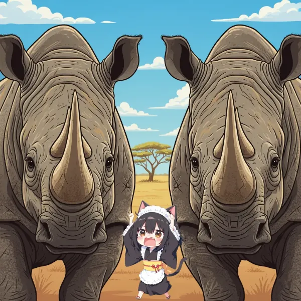 2頭のサイがドアップニャ～(TOT)