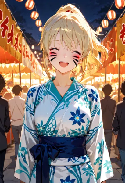 夏祭りの夜に輝く少女の笑顔