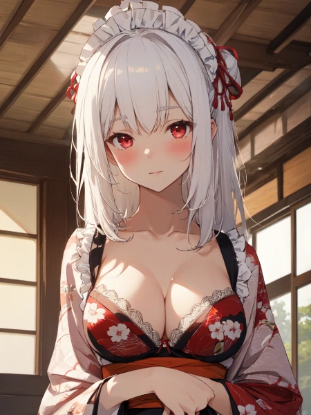 着物メイドの下着姿