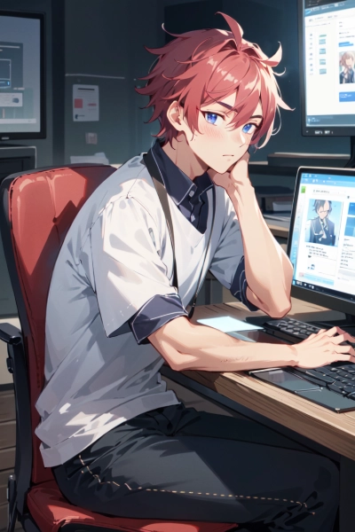 パソコンで仕事中の彼