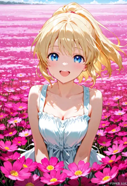 花畑に咲く少女の微笑み